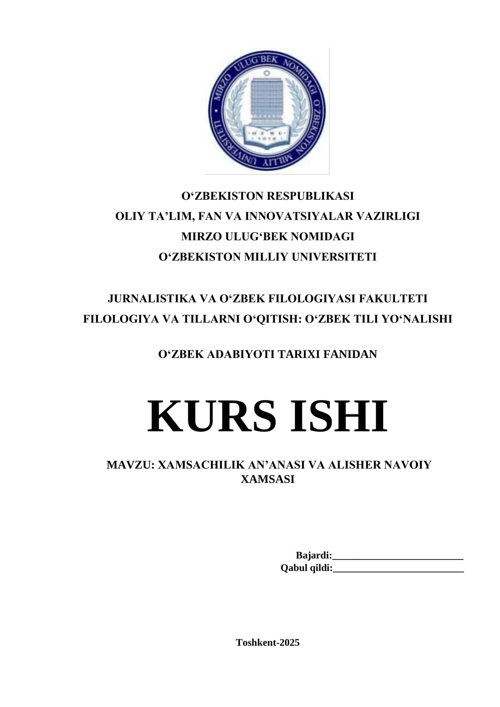 XAMSACHILIK AN’ANASI VA ALISHER NAVOIY XAMSASI