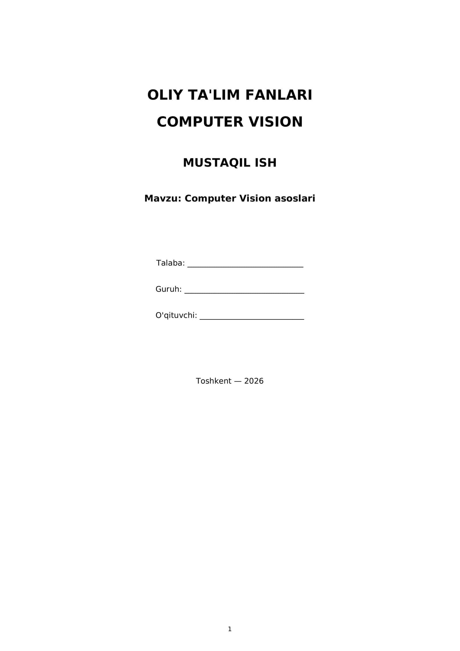 Computer Vision asoslari