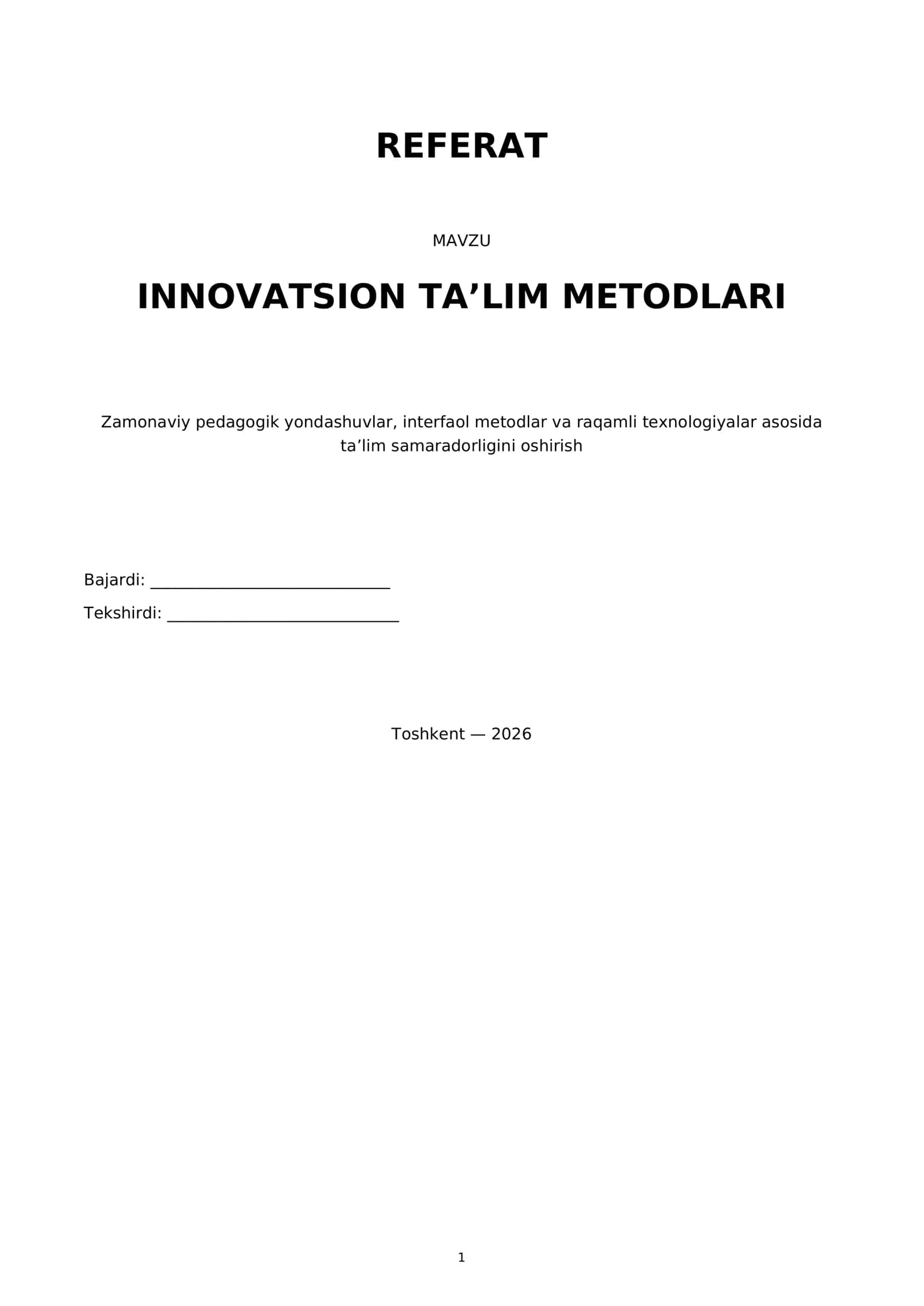 Innovatsion taʼlim metodlari