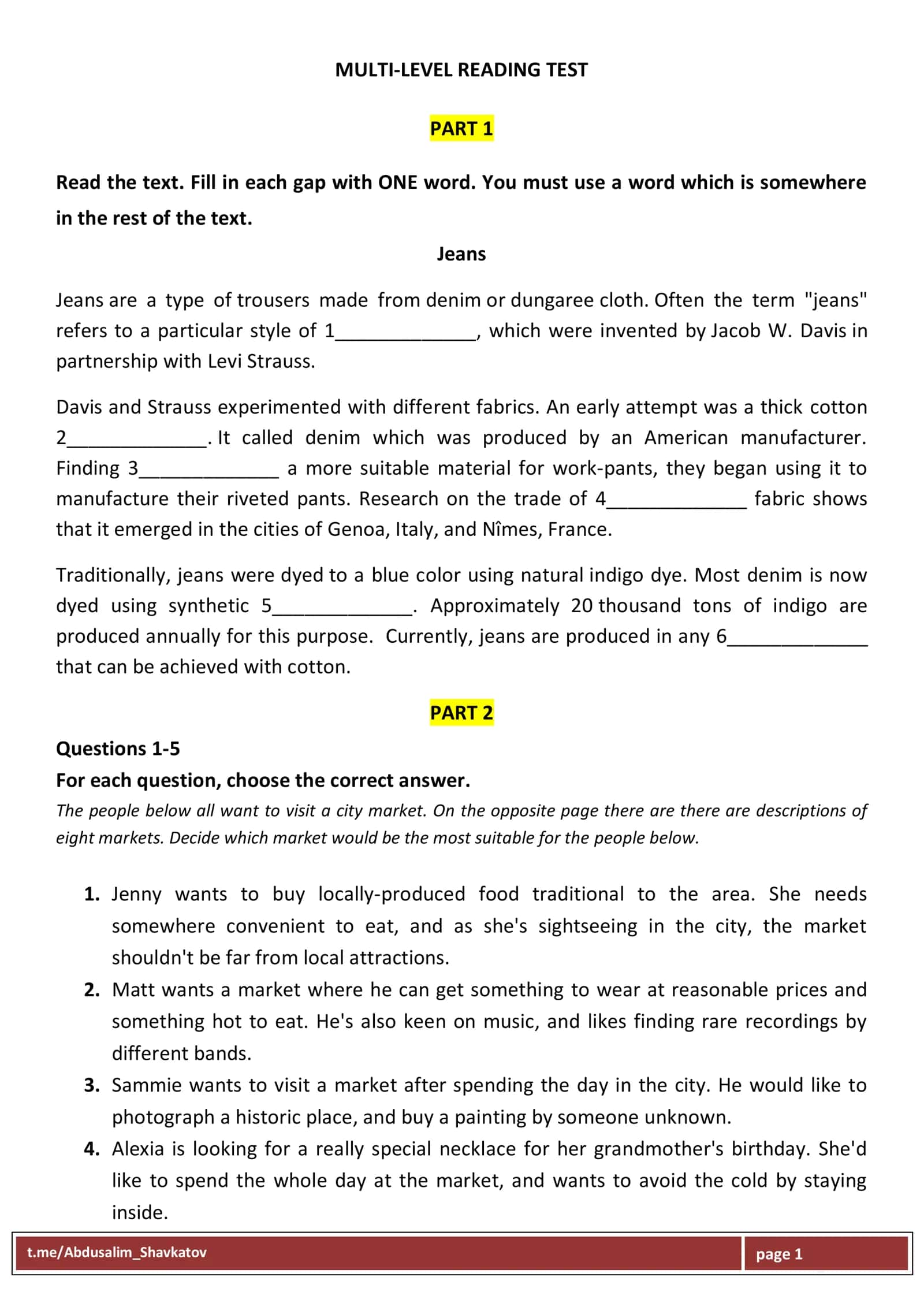 MULTI-LEVEL READING TEST