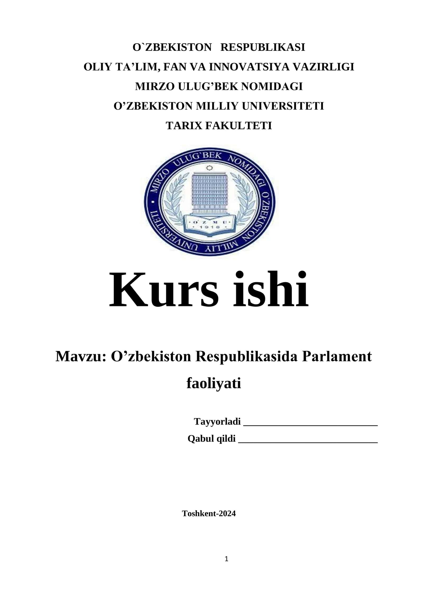 O'zbekiston Respublikasi parlament faoliyati