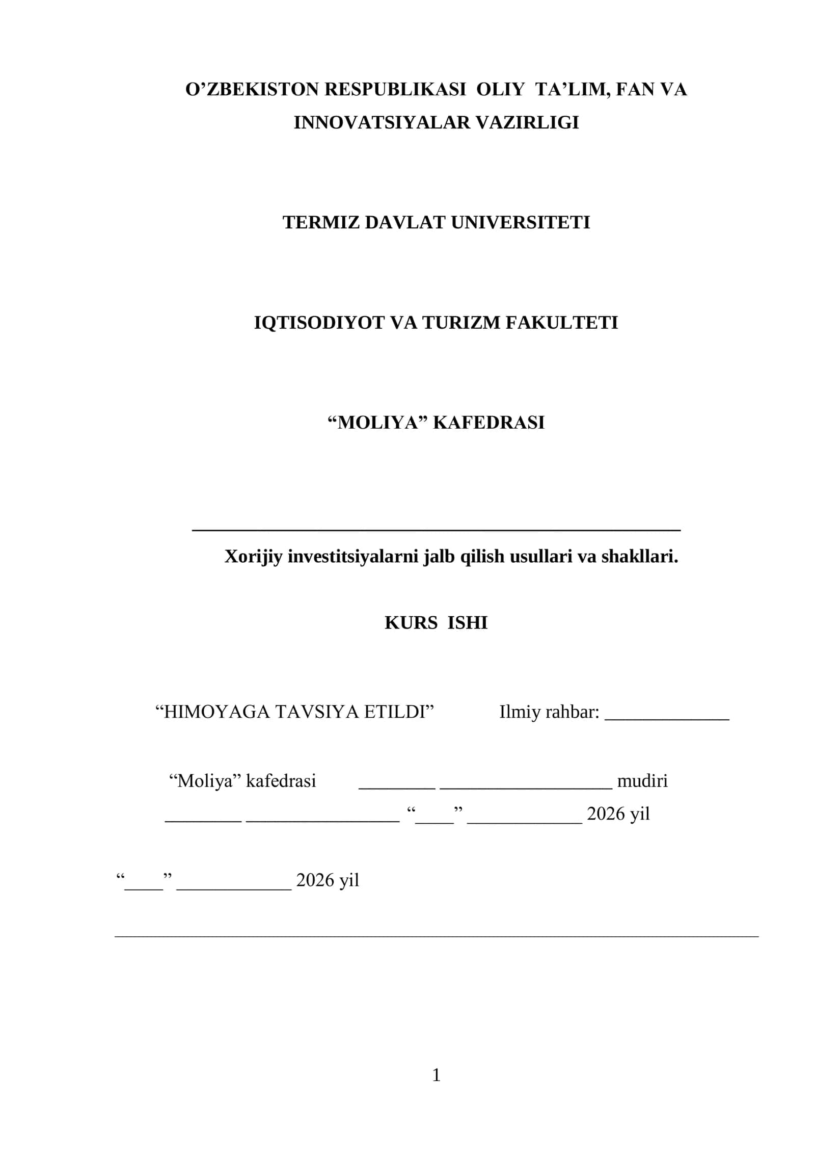 Xorijiy investitsiyalarni jalb qilish usullari va shakllari