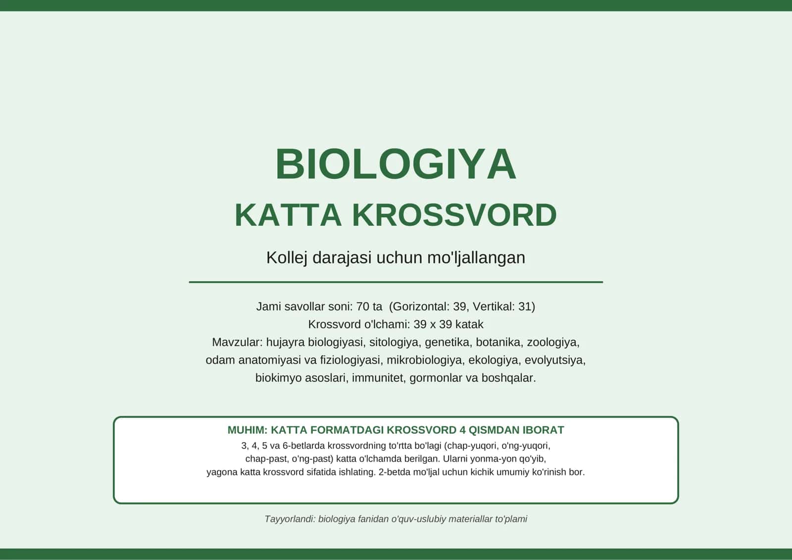 BIOLOGIYA KROSSVORD