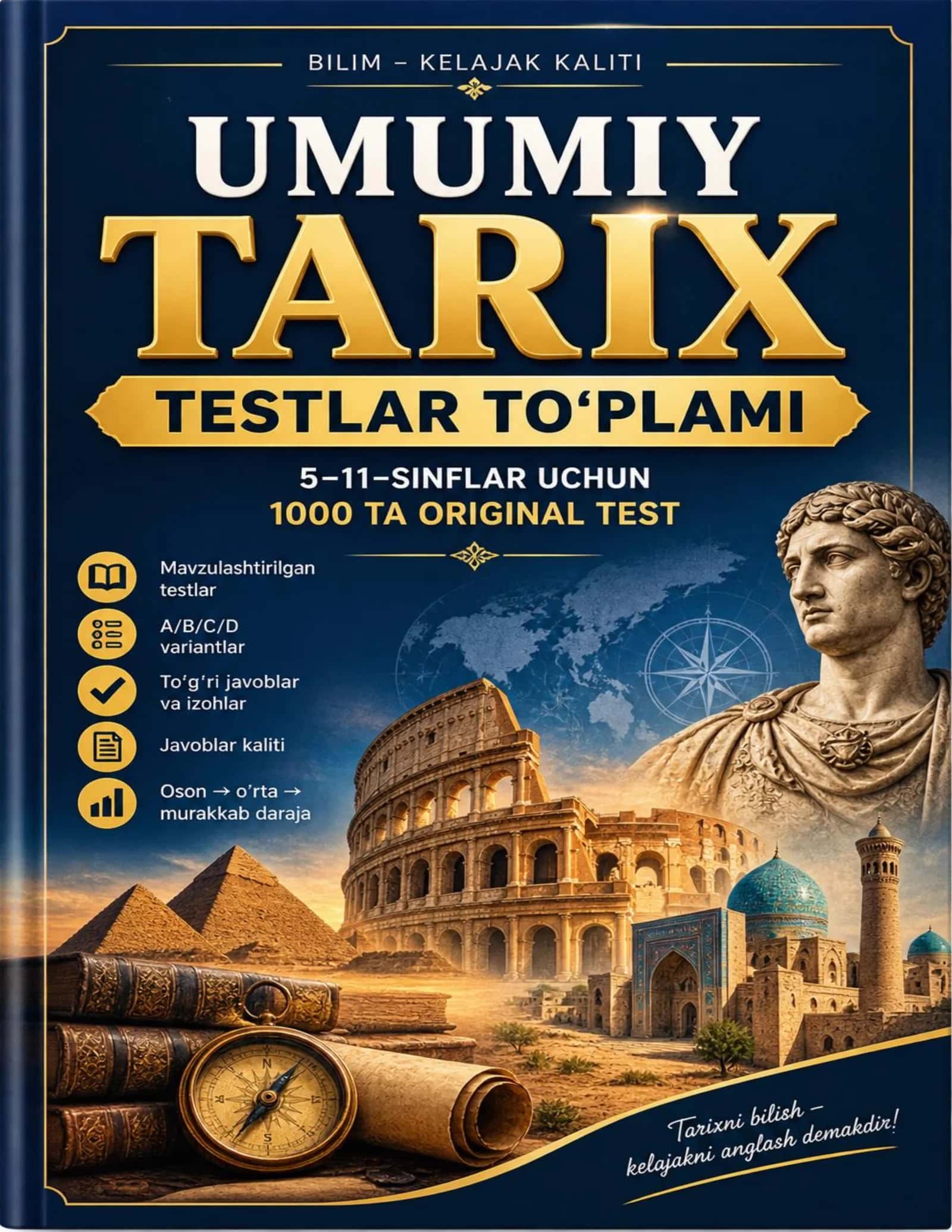 📚Umumiy tarix — 1000 ta test | 5–11-sinflar | PDF + Word
