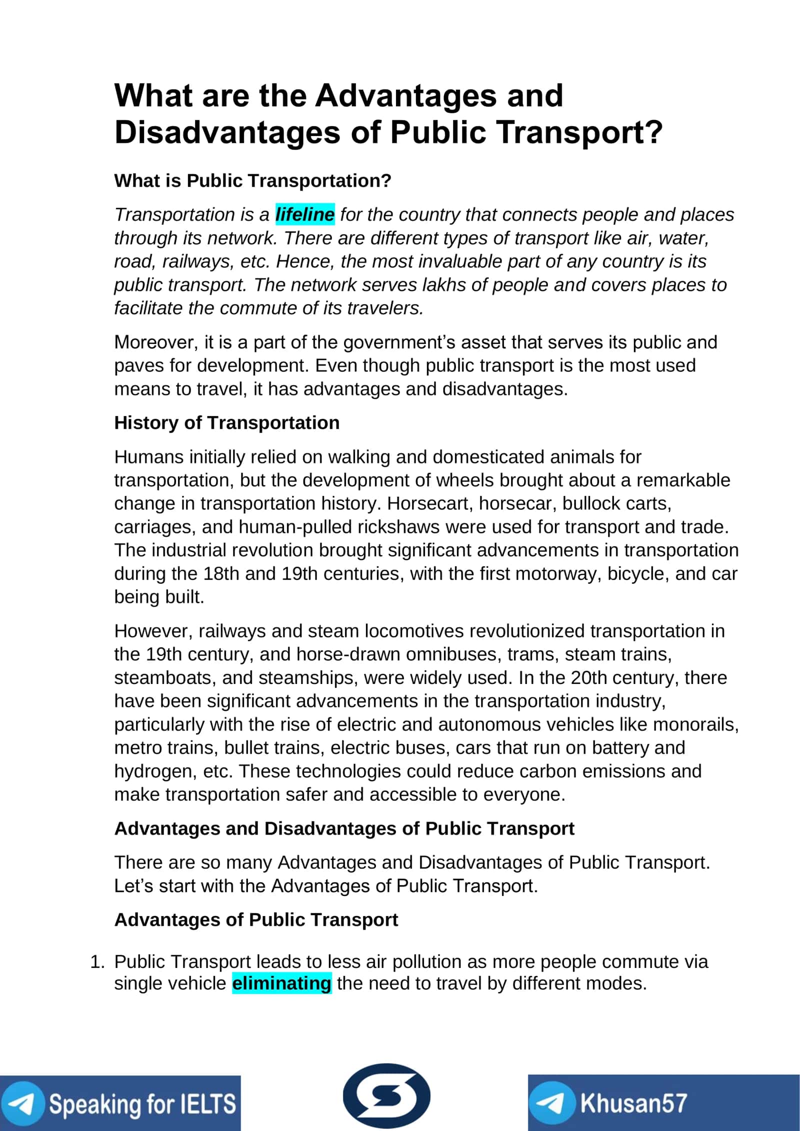 Advantages and Disadvantages of Public Transport