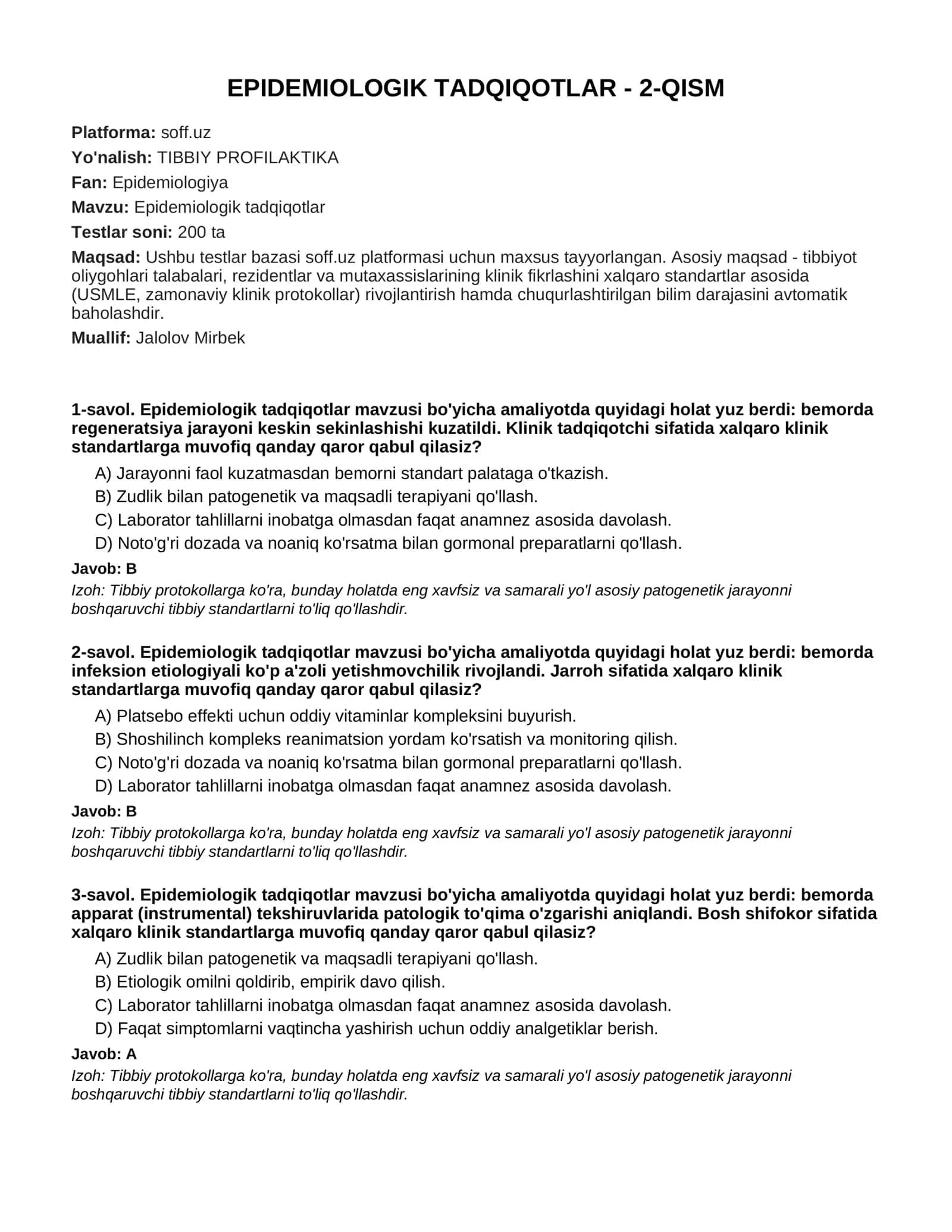 EPIDEMIOLOGIK TADQIQOTLAR - 2-QISM
