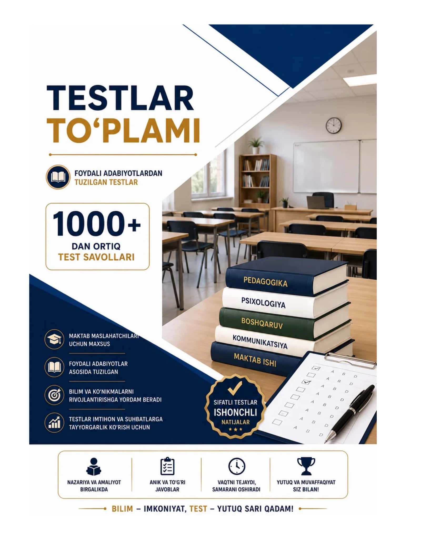 MAKTAB MASLAHATCHISI LAVOZIMIGA ISHGA KIRISH TEST SINOVlARI 1000+