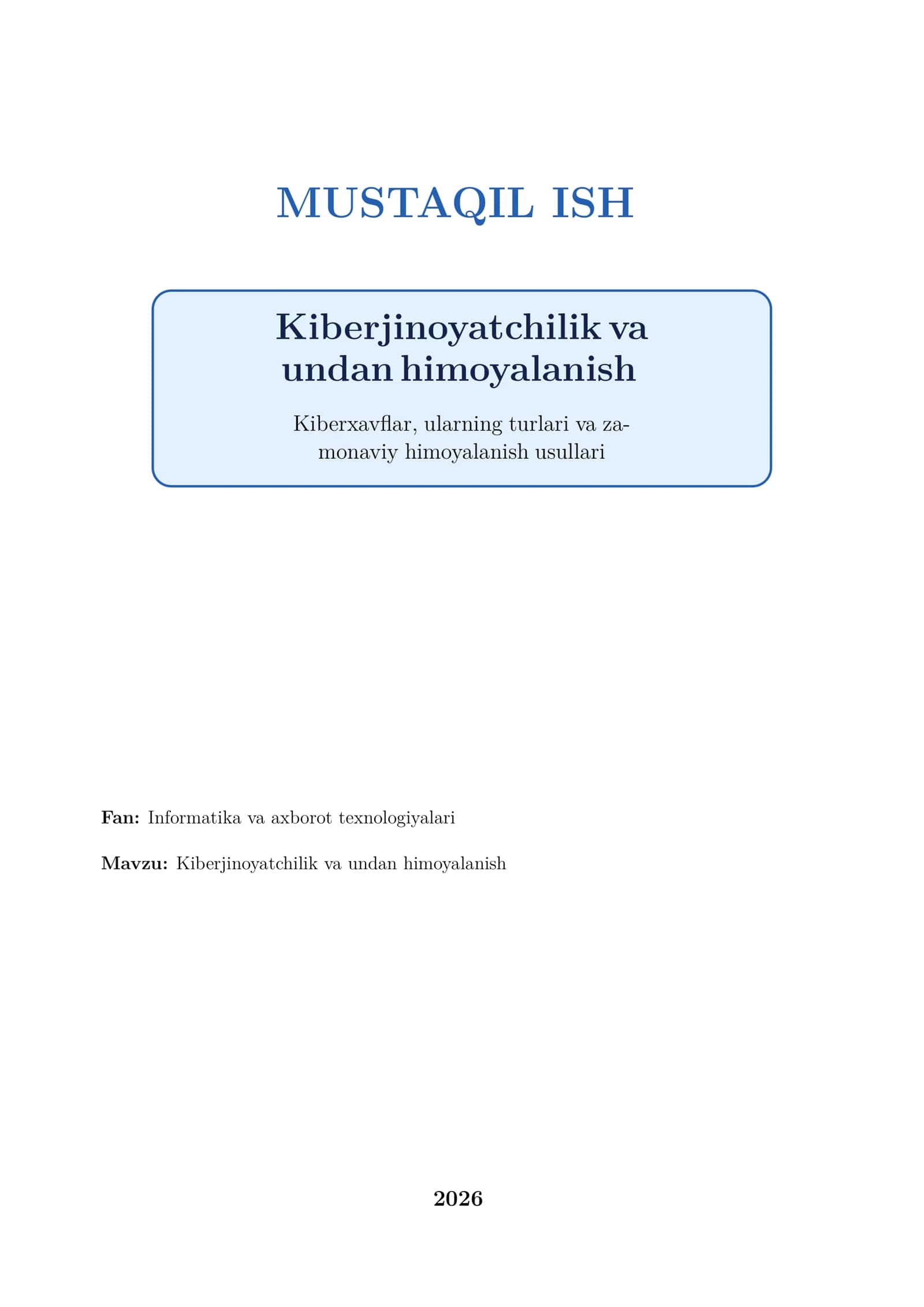 Kiberjinoyatchilik va undan himoyalanish