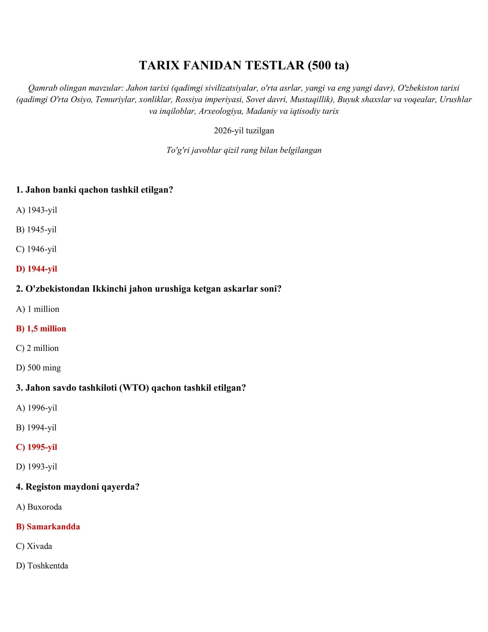 TARIX FANIDAN TESTLAR (500 ta)