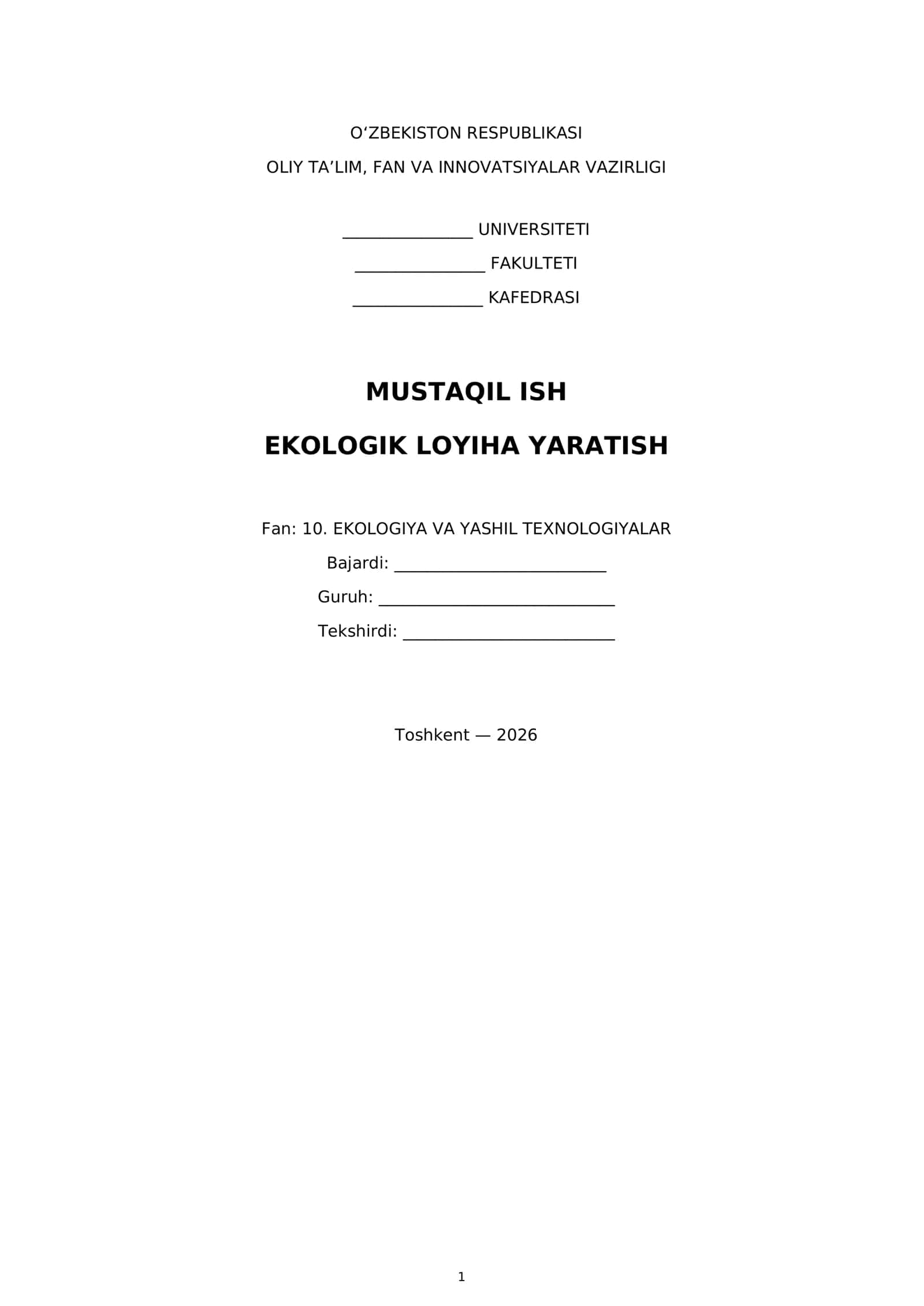 Ekologik loyiha yaratish