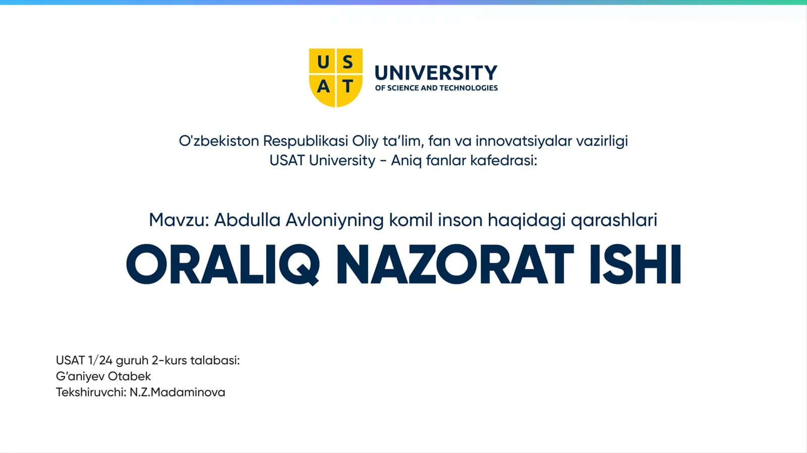 ORALIQ NAZORAT ISHI