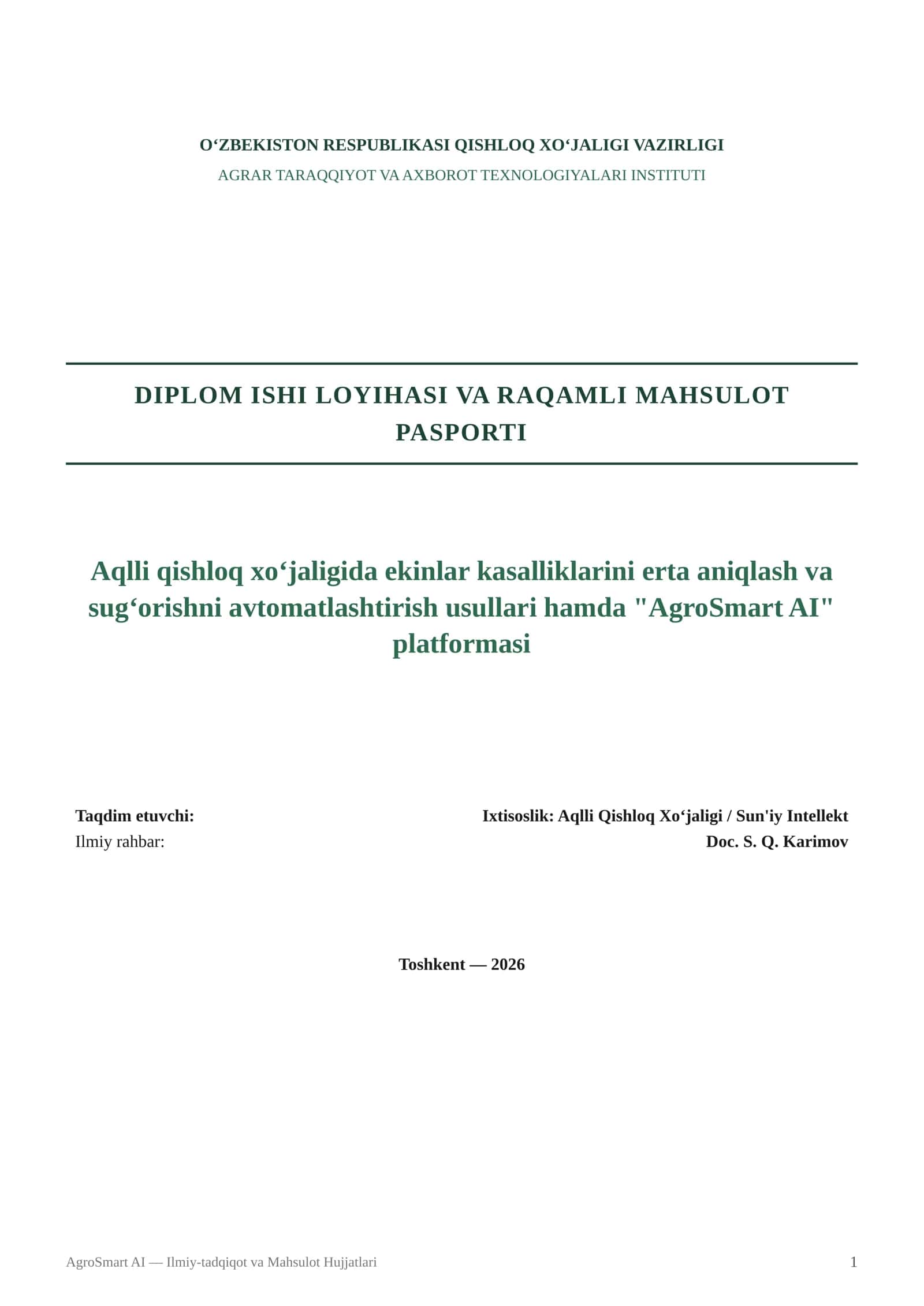 AgroSmart AI - Aqlli qishloq xo‘jaligi va ekinlar monitoringi platformasi