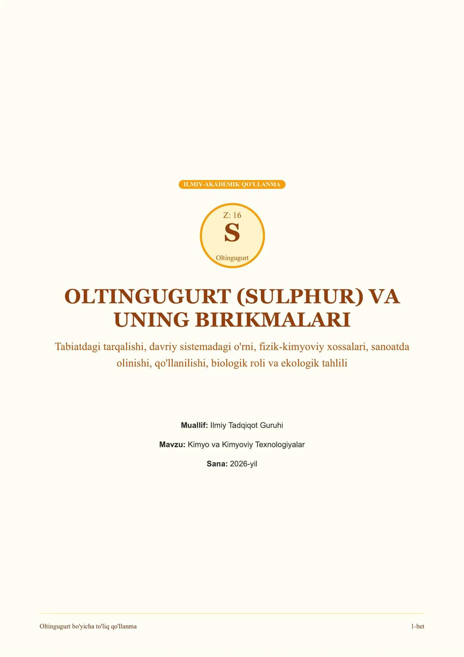 OLTINGUGURT (SULPHUR) VA UNING BIRIKMALARI haqida taqdimot