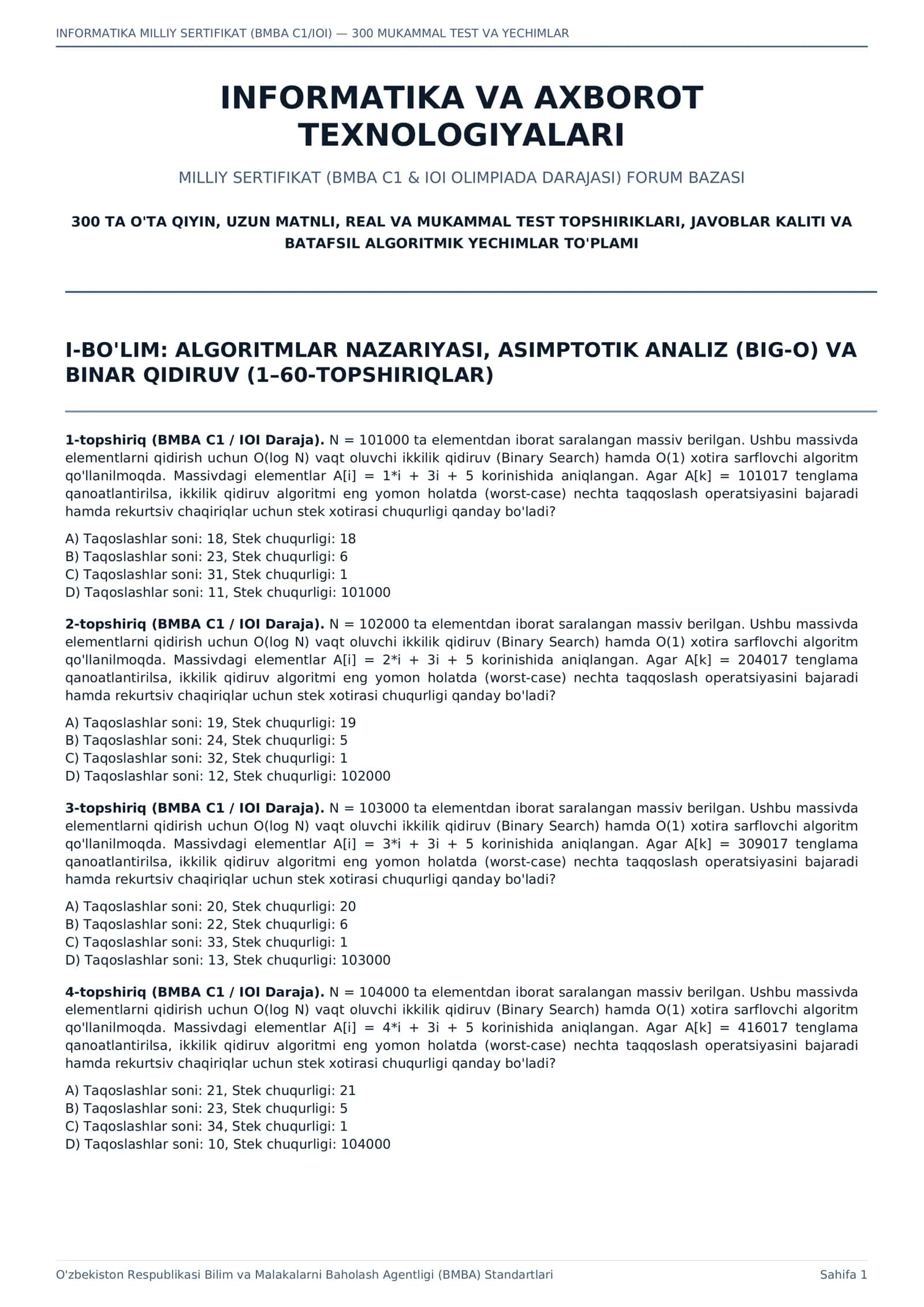 INFORMATIKA MILLIY SERTIFIKAT (BMBA C1/IOI)