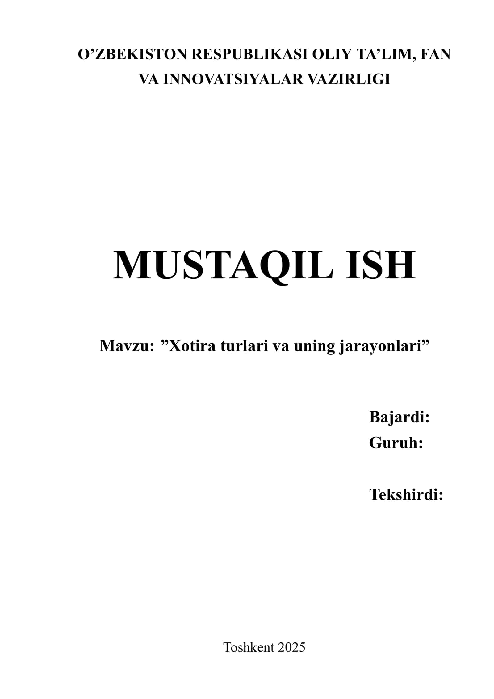 Xotira turlari va uning jarayonlari