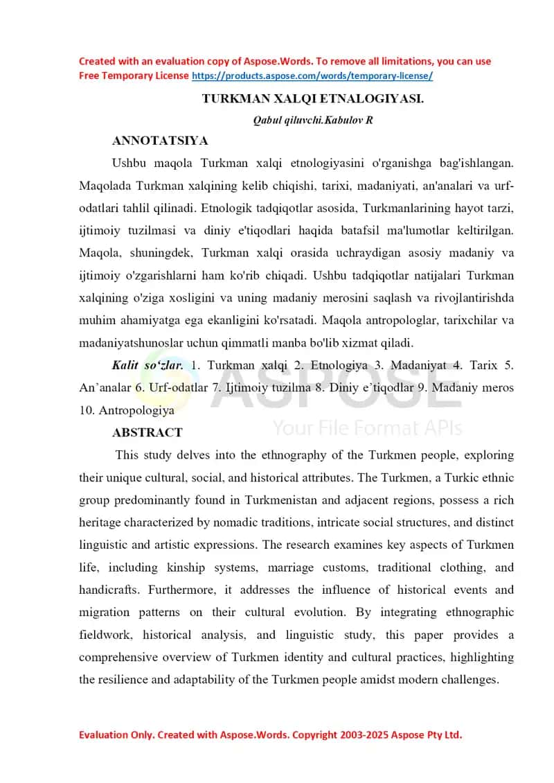 TURKMAN XALQI ETNALOGIYASI