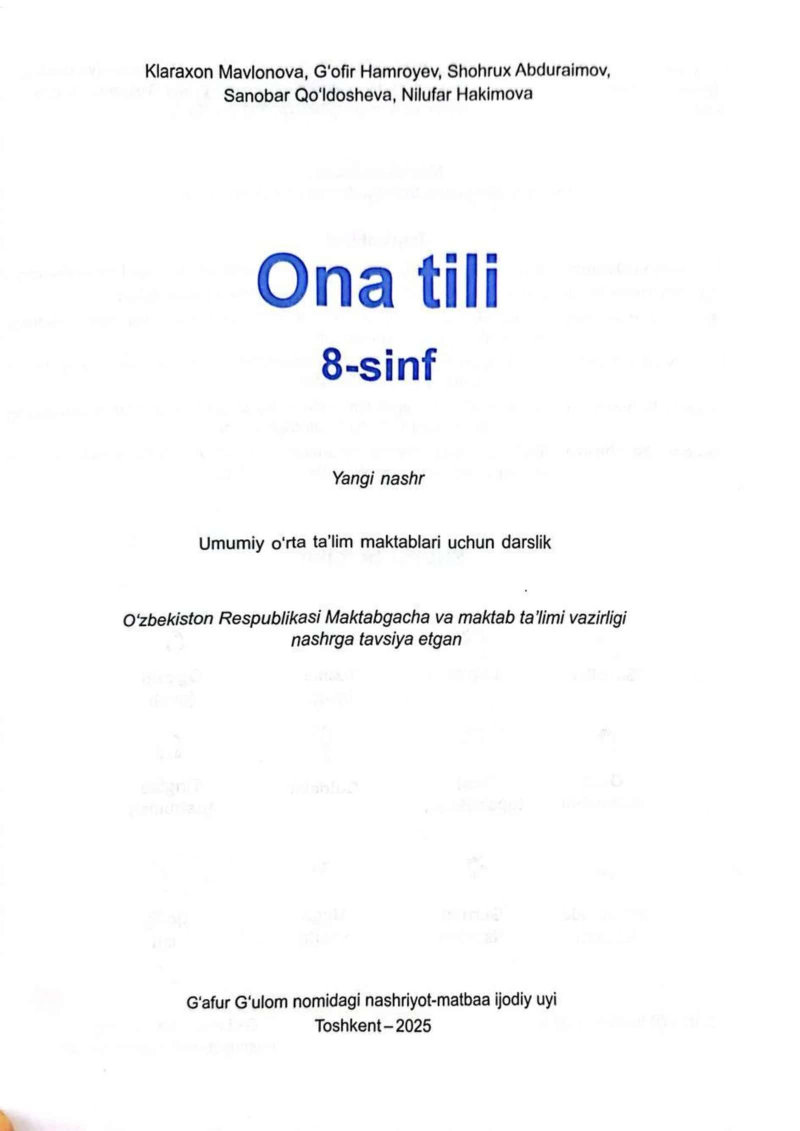 Ona tili 8-sinf Yangi Kitob