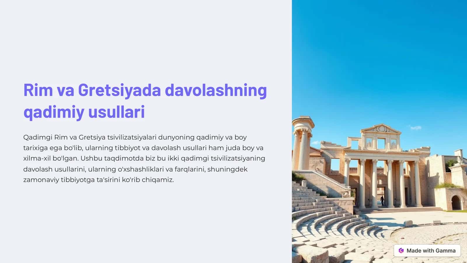 Qadimgi Rim va Gretsiyada davolashning qadimiy usullari