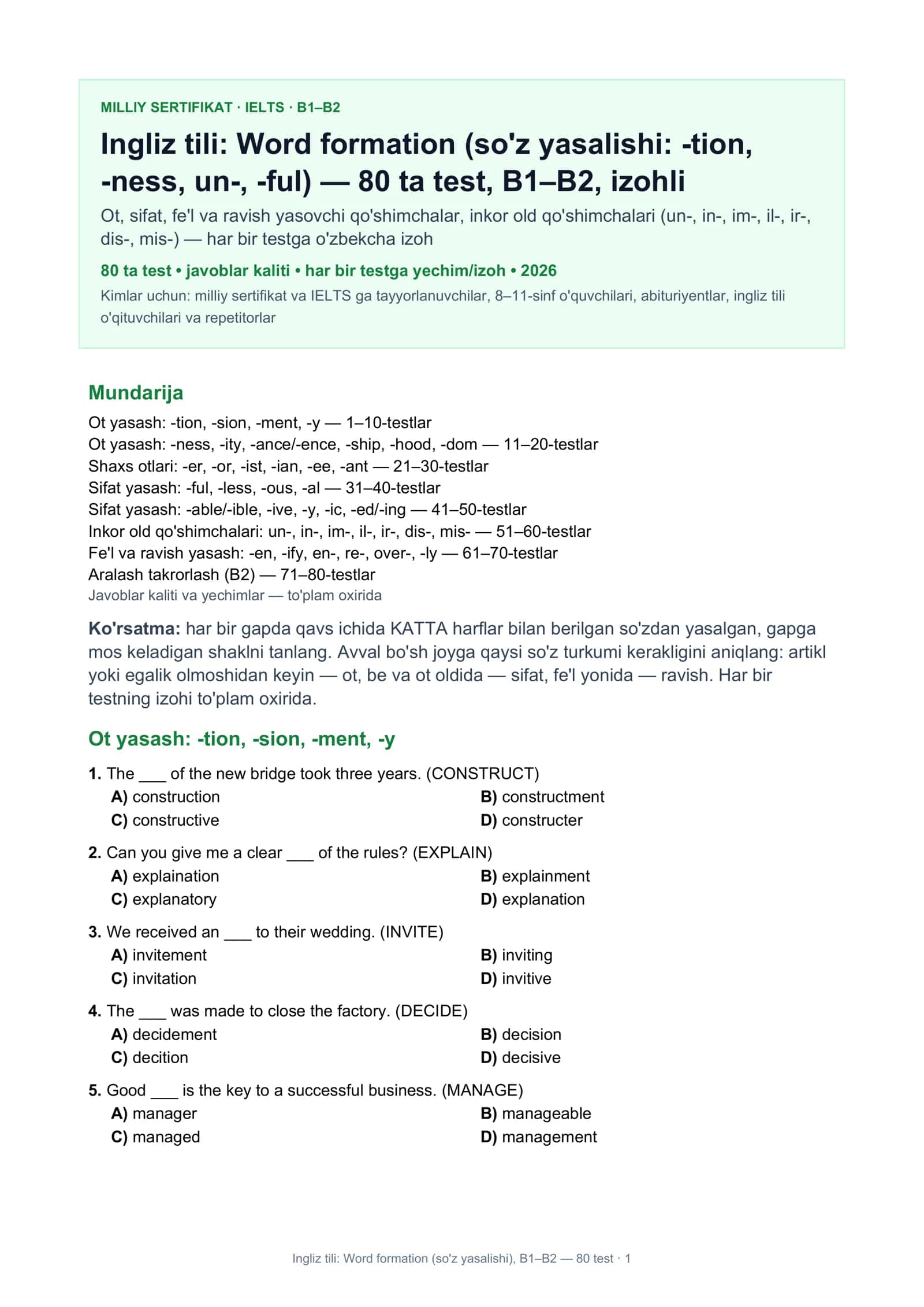 Ingliz tili: Word formation (so'z yasalishi)