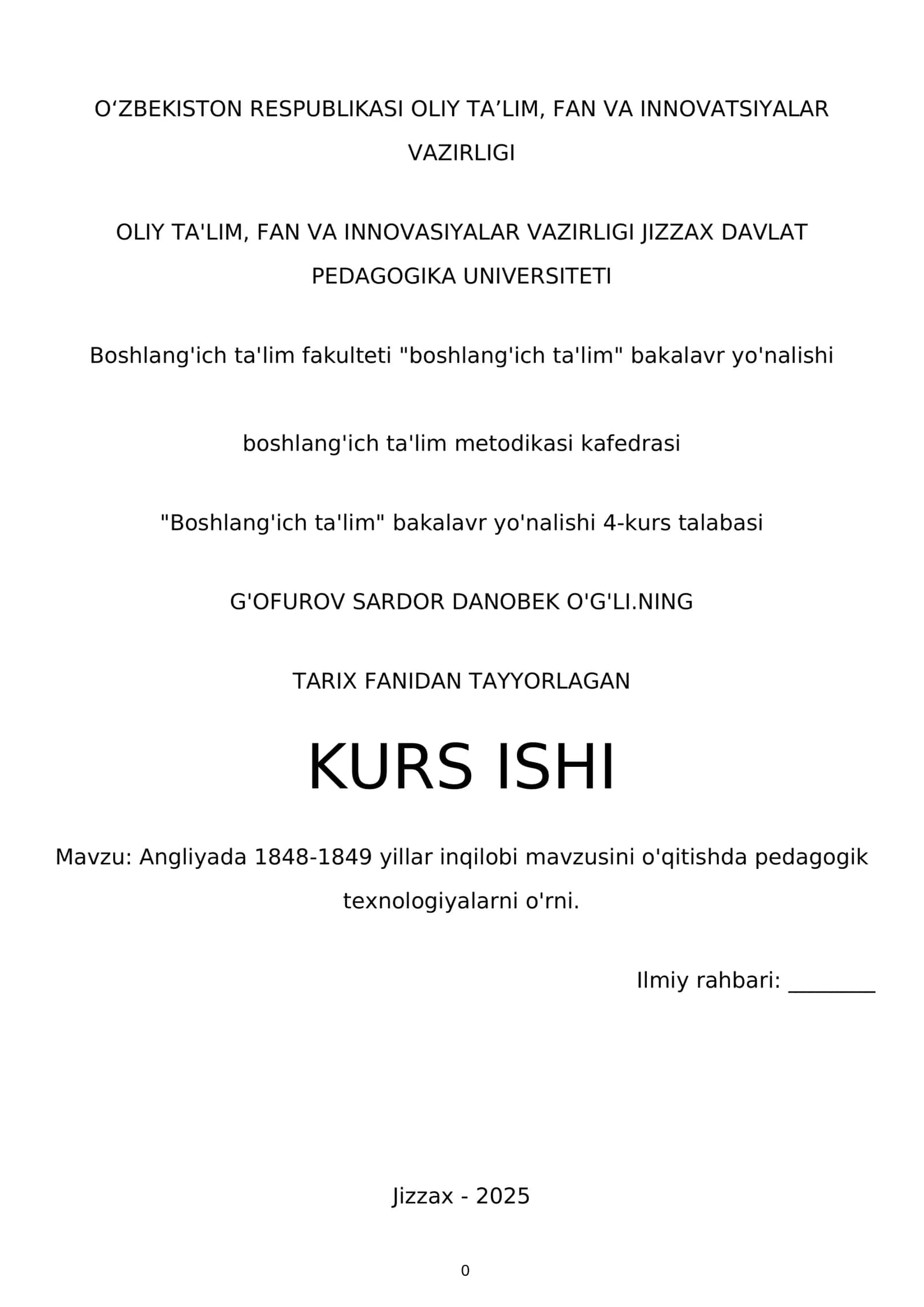 Angliyada 1848-1849 yillar inqilobi mavzusini o'qitish