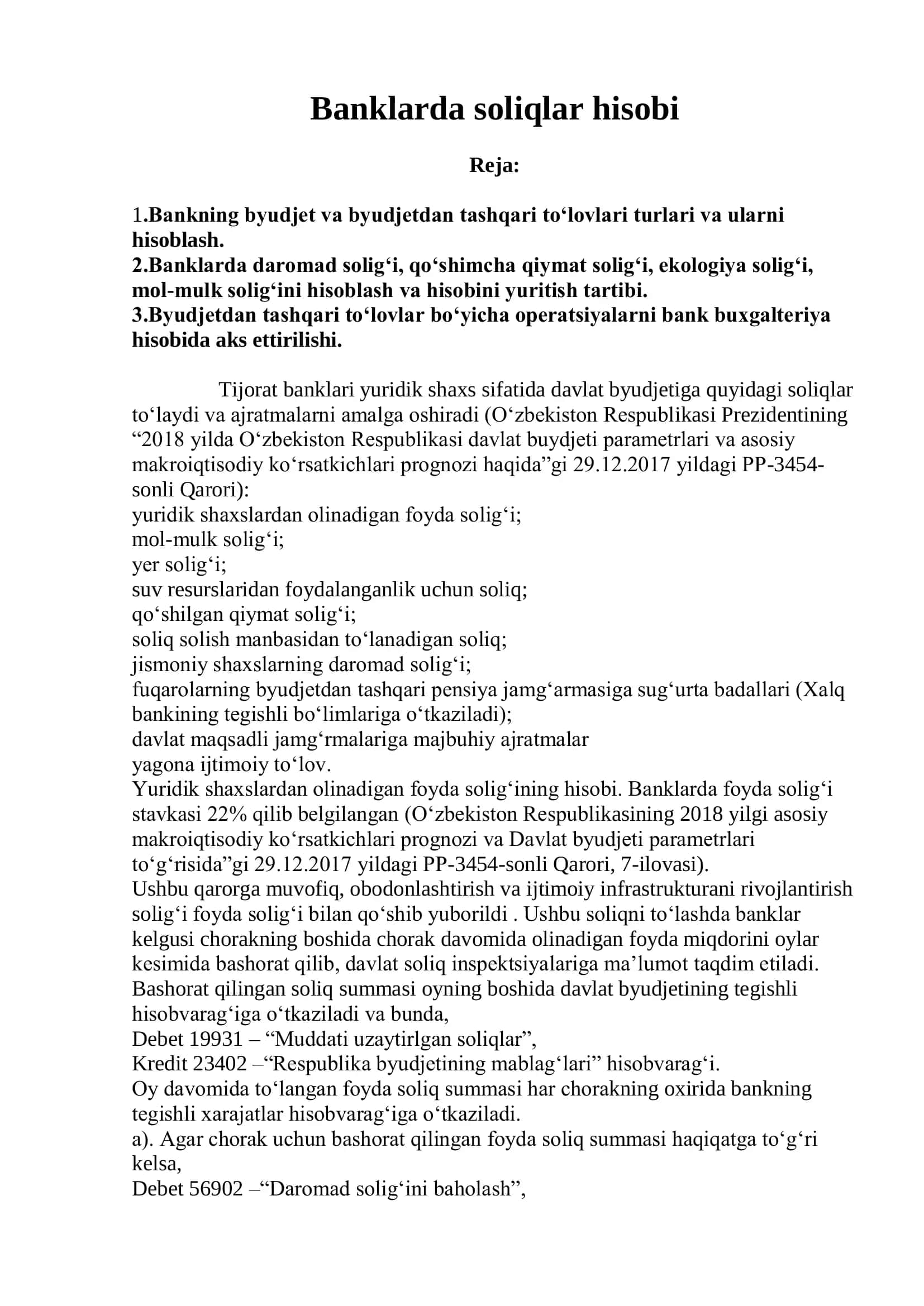Banklarda soliqlar hisobi