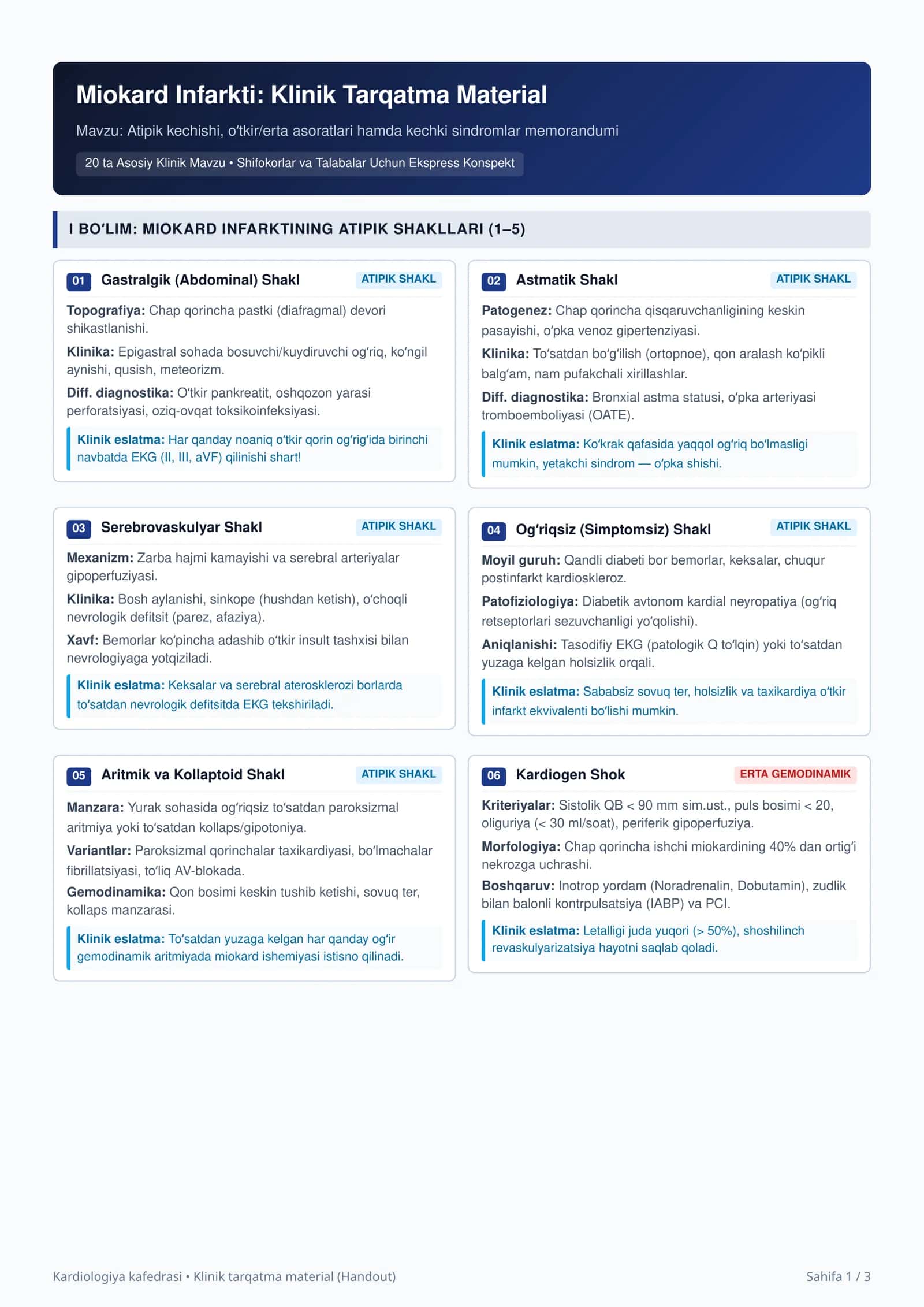 Miokard Infarkti: Klinik Tarqatma Material