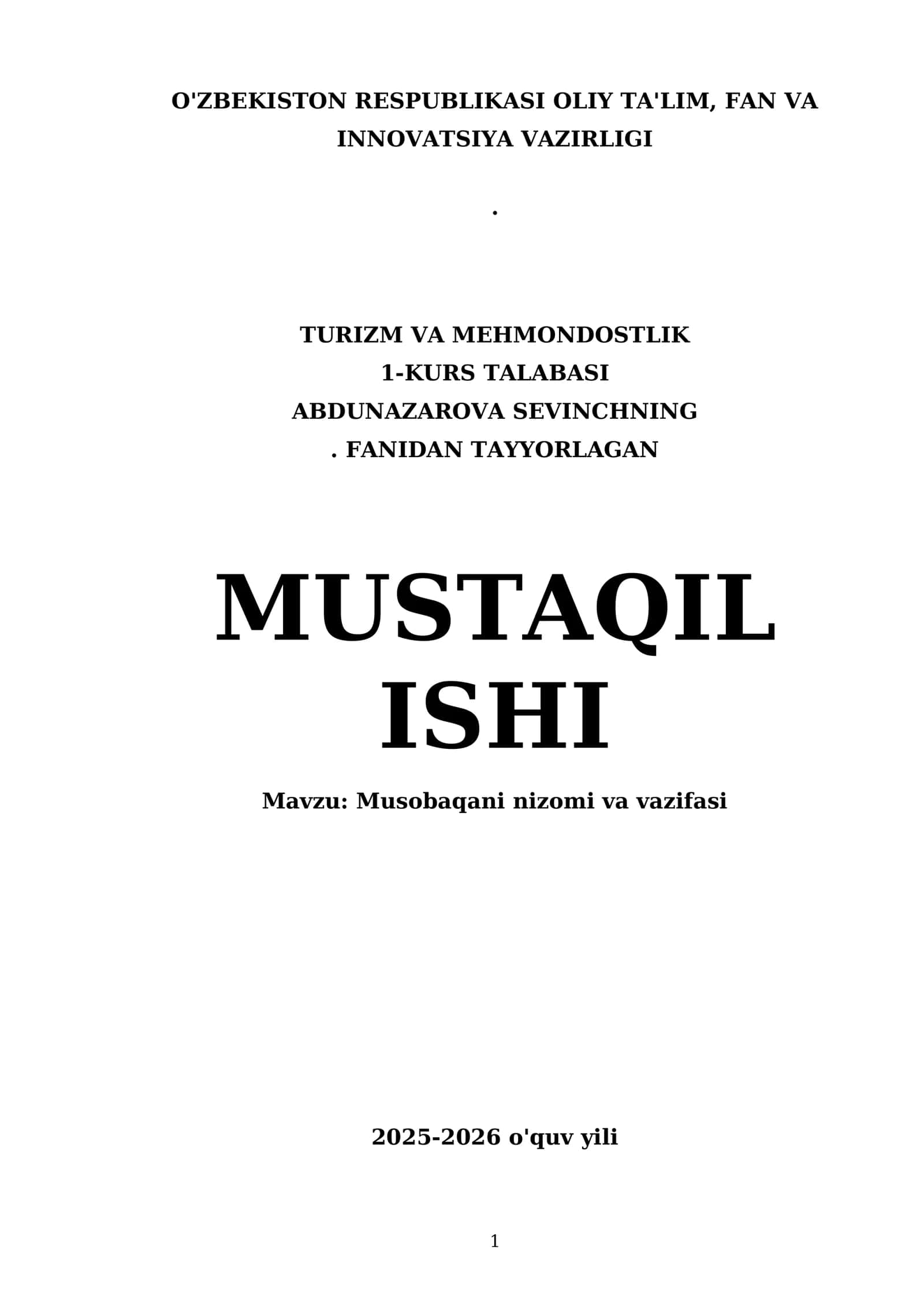 Musobaqani nizomi va vazifasi
