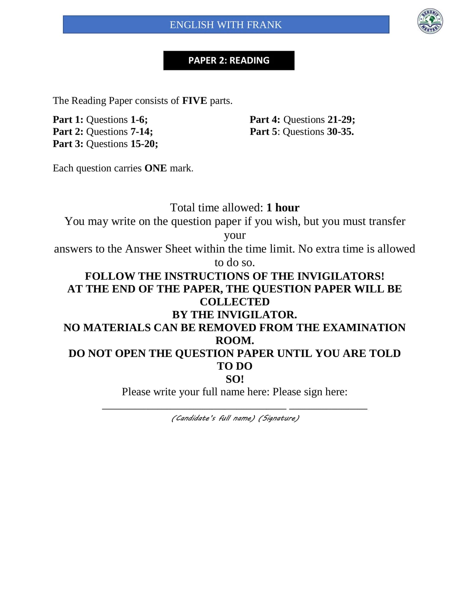 PAPER 2: READING