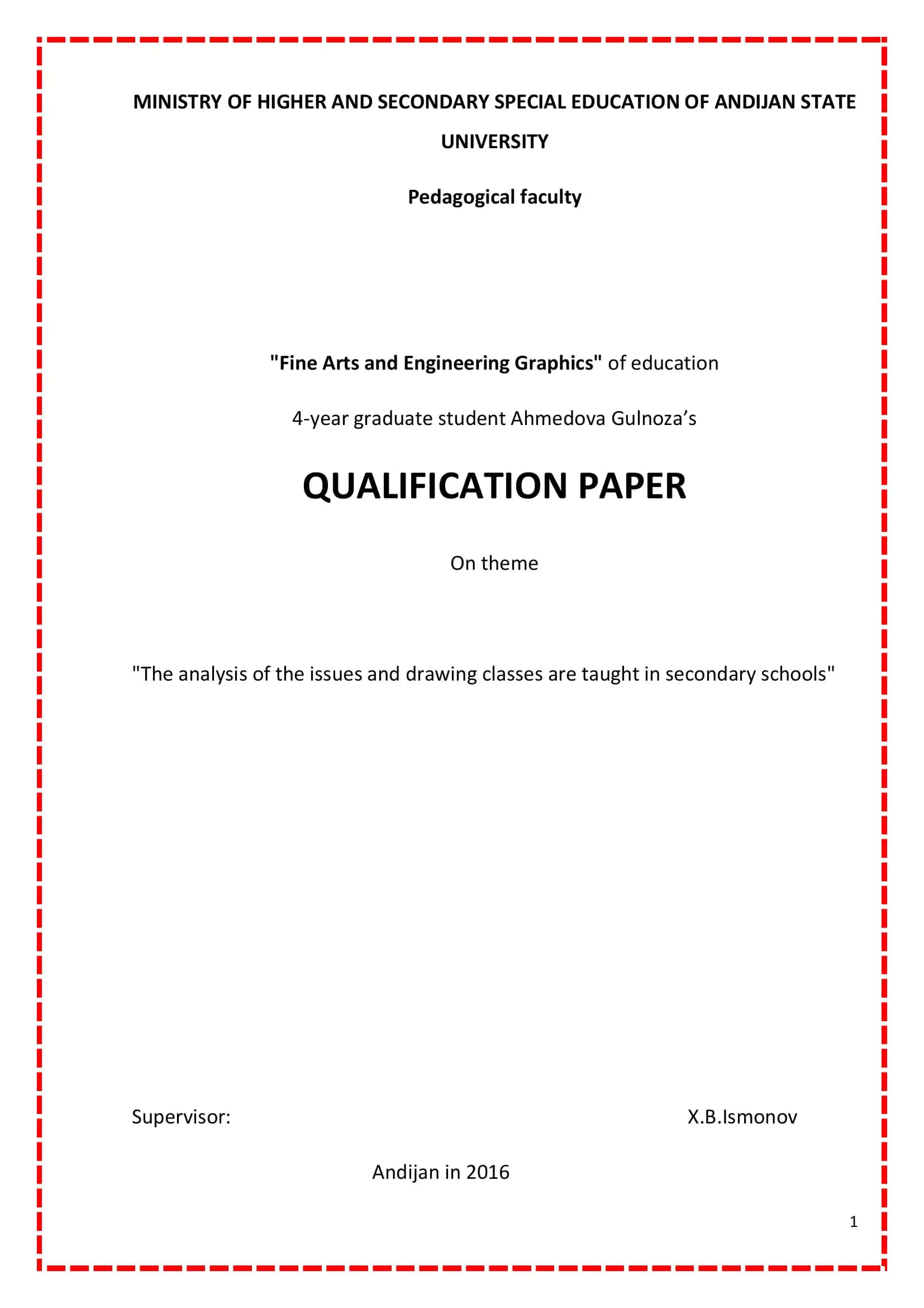 QUALIFICATION PAPER "The analysis of the issues and drawing classes are taught in secondary schools"