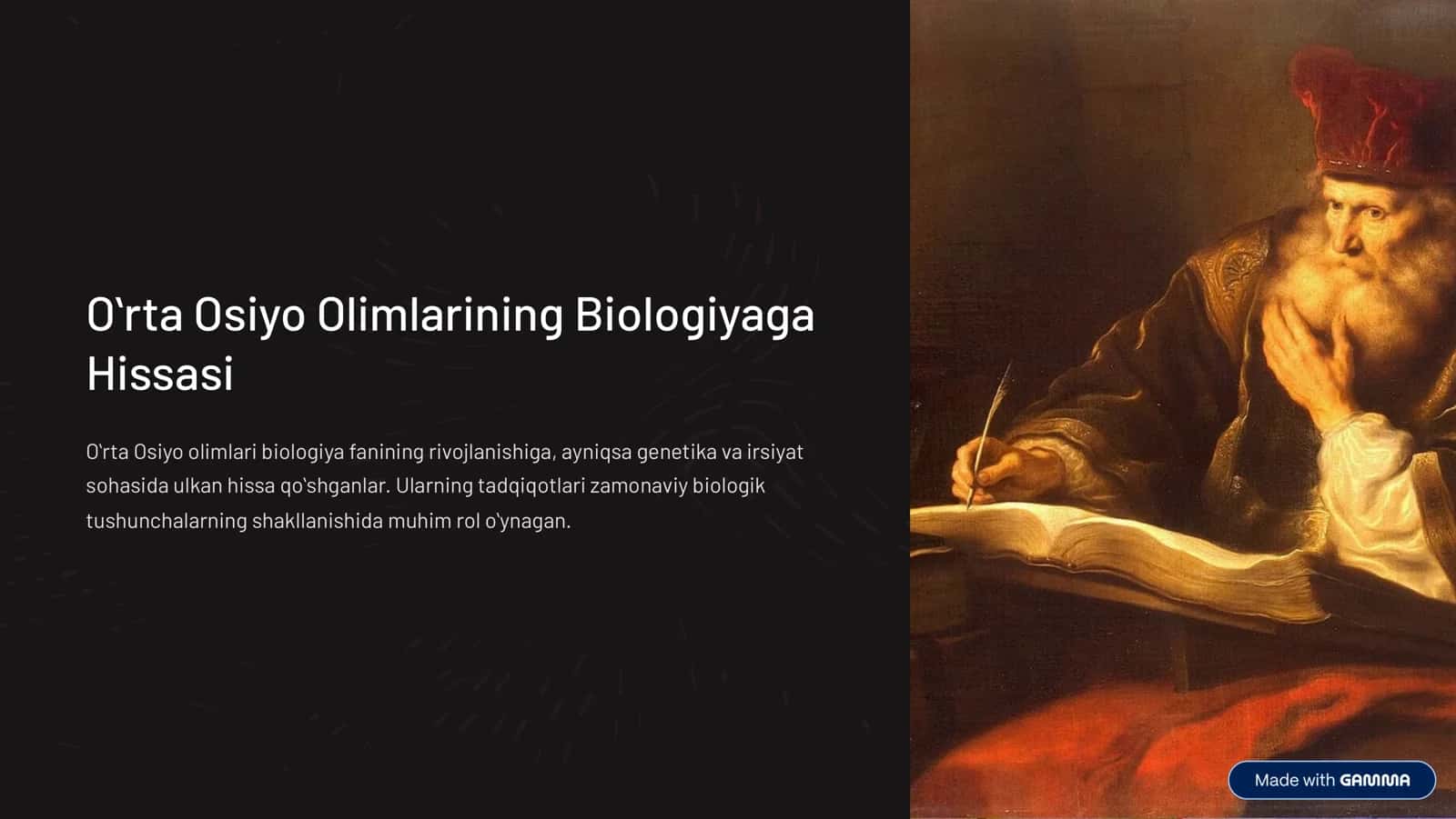 õrta osiyo olimlarining biologiyaga qoshgan hissasi