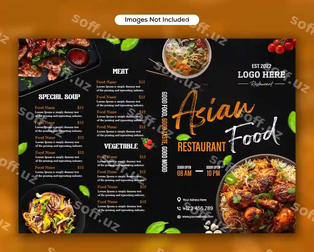 Bifold restoran ovqat menyu dizayn shabloni | Bifold restaurant food menu template design