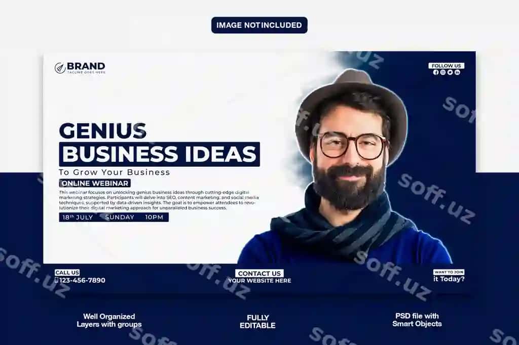 Raqamli marketing YouTube miniatury veb banner shablon | Digital marketing youtube thumbnail web banner template