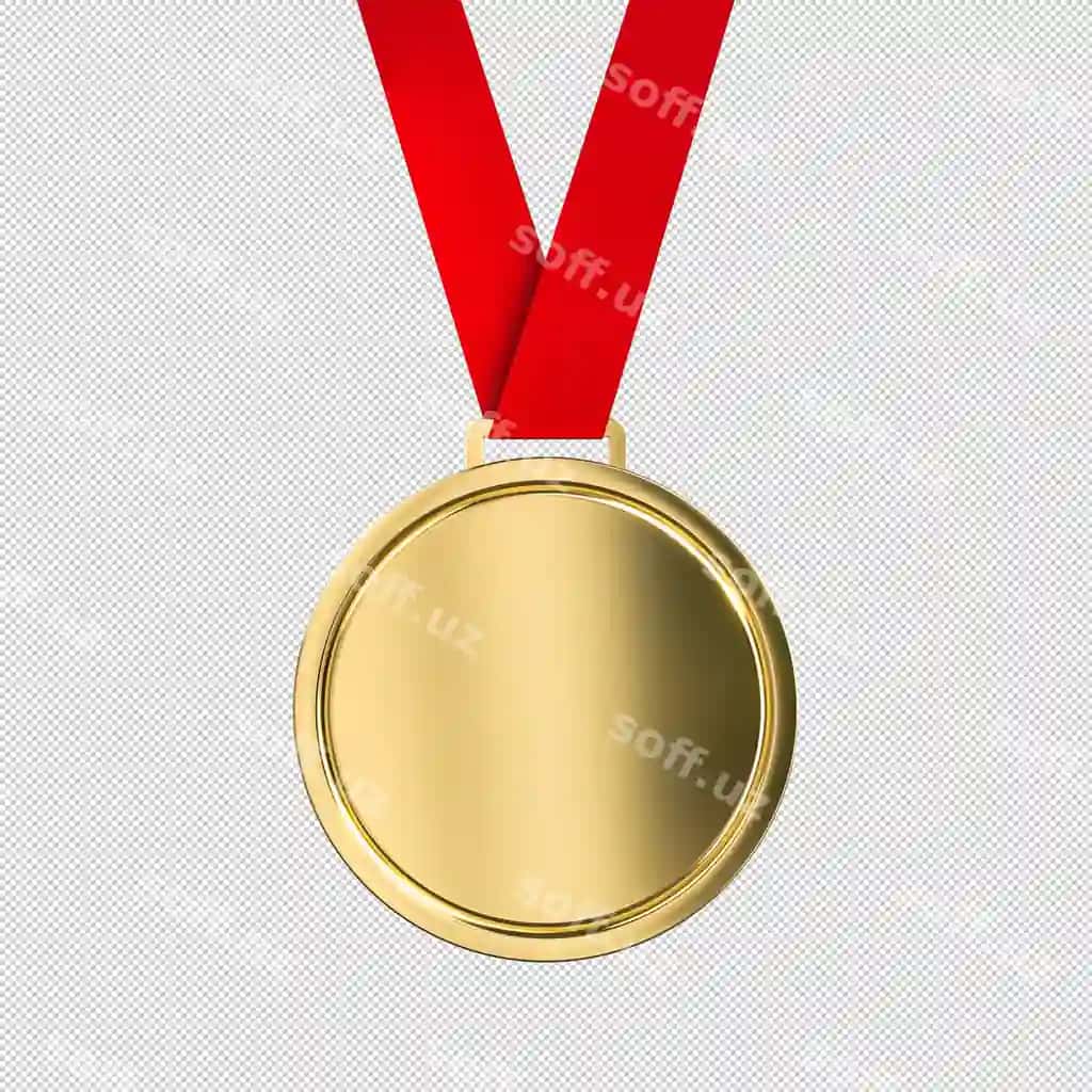 Bo'sh o'ttiz medal qizil rim bilan isolatsiyalangan | Blank gold medal with red ribbon isolated