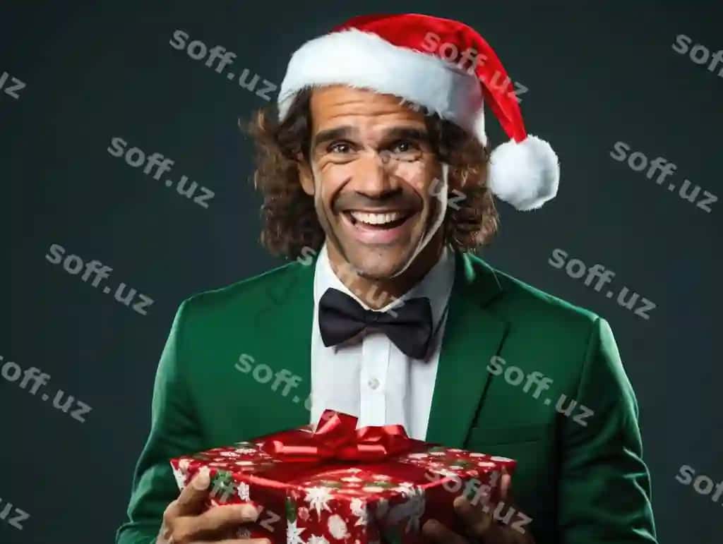 Baxtli erkak sovuq bilan santa shlyepa kiygan | Happy man with gift wear santa hat