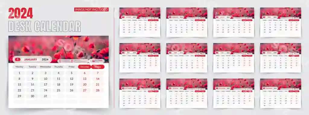 2024 stol kalendar shabloni 12 sahifa stol kalendar tahrir qilish mumkin bo'lgan elementlar bilan | 2024 desk calendar template 12page desk calendar with editable elements