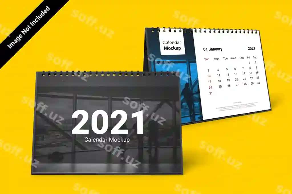 Gorizontal taqvim namunasi spiralka bog'langan | Landscape calendar mockup with spiral bound