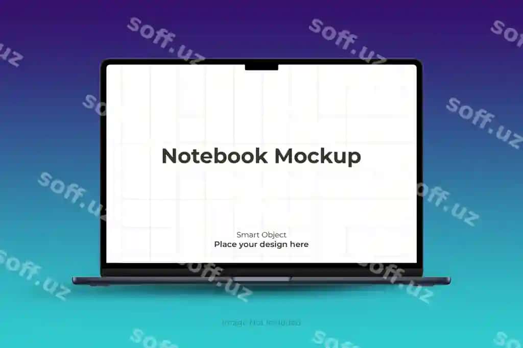 Noutbuk old tomondan ko'rinish mockup shabloni | Notebook laptop front view mockup template