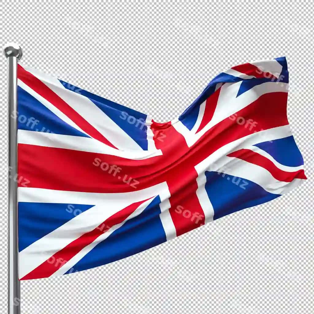 Birlashgan Qirollik bayroqi dalalayotgan shaffof fonda uch o'lchovli | United kingdom flag waving transparent background 3d
