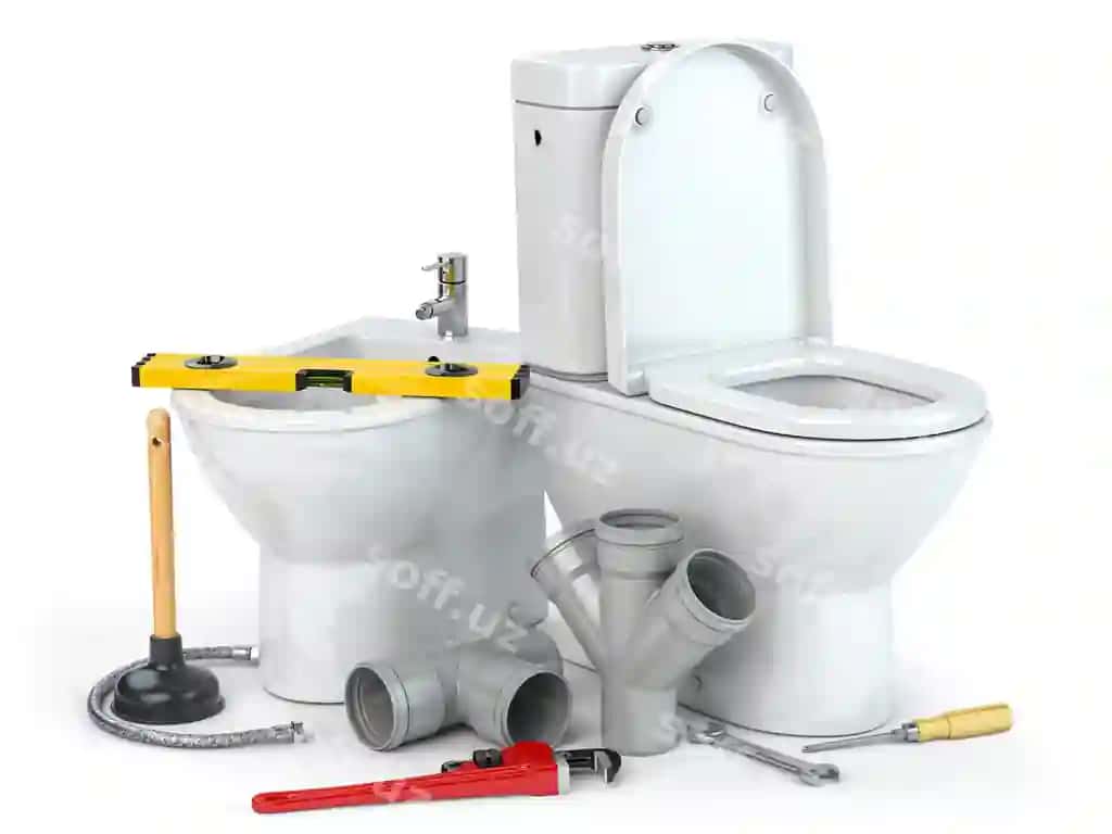 Tutqov ta'mir xizmati qoshiq bidet tutqov asboblari bilan tutqovchi PVC plastik nazoplar | Plumbing repair service bowl bidet with plumbing tools plumber pvc plastic tubes