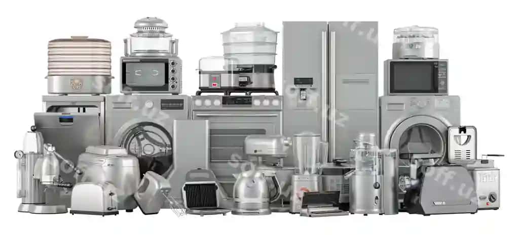Oshxona jihozlari to'plami kumush metallic rangli 3d render | Collection kitchen appliances silver metallic colors 3d rendering