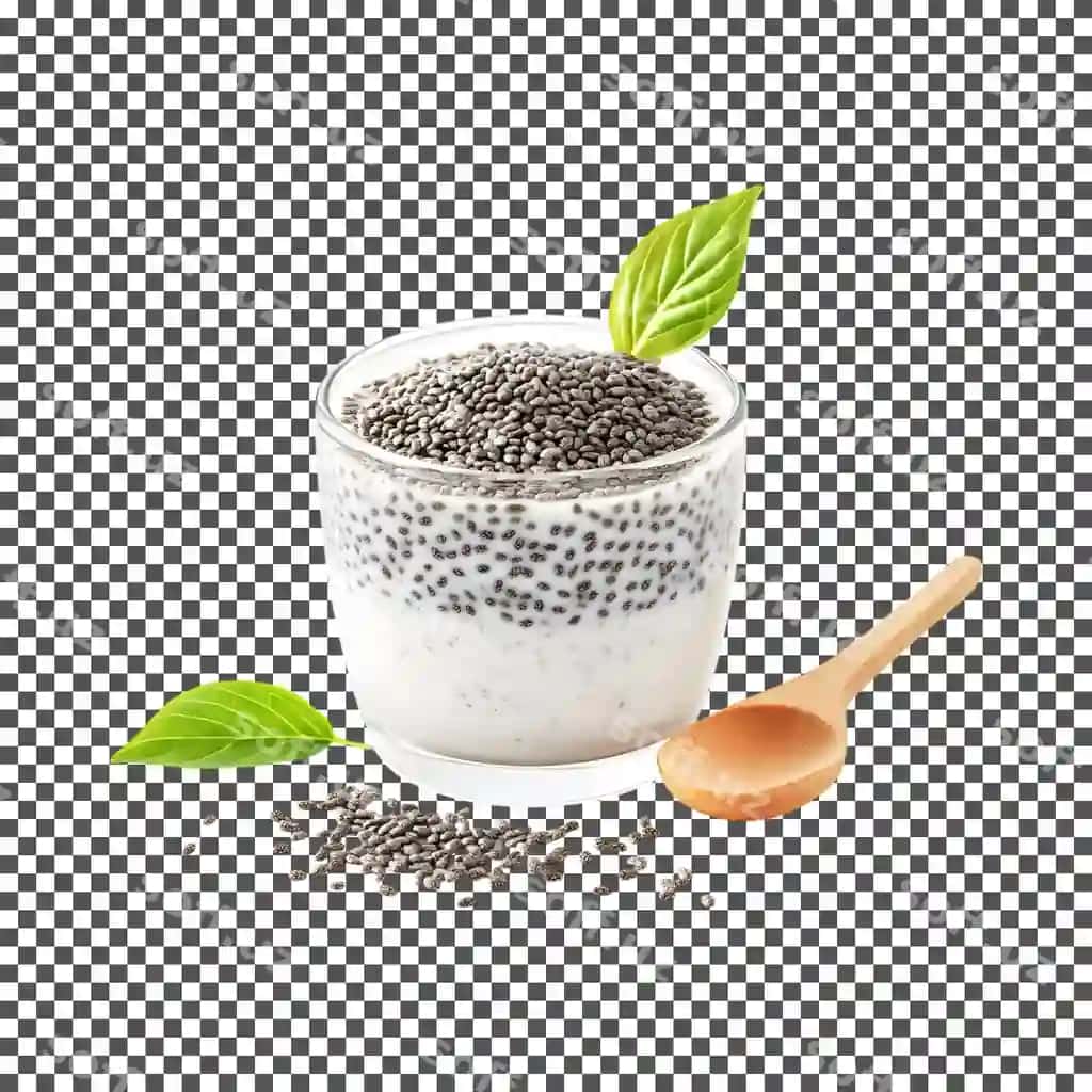 Yangi chia pudingi kokos bilan ajraltirilgan shaffof fonda | Fresh chia pudding with coconut isolated transparent background