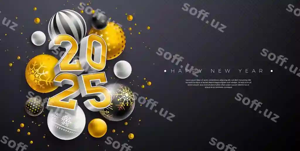 Yangi yil bilan baner illustratsiyasi o'tkafli raqam chatdir | Happy new year banner illustration with d gold number christmas