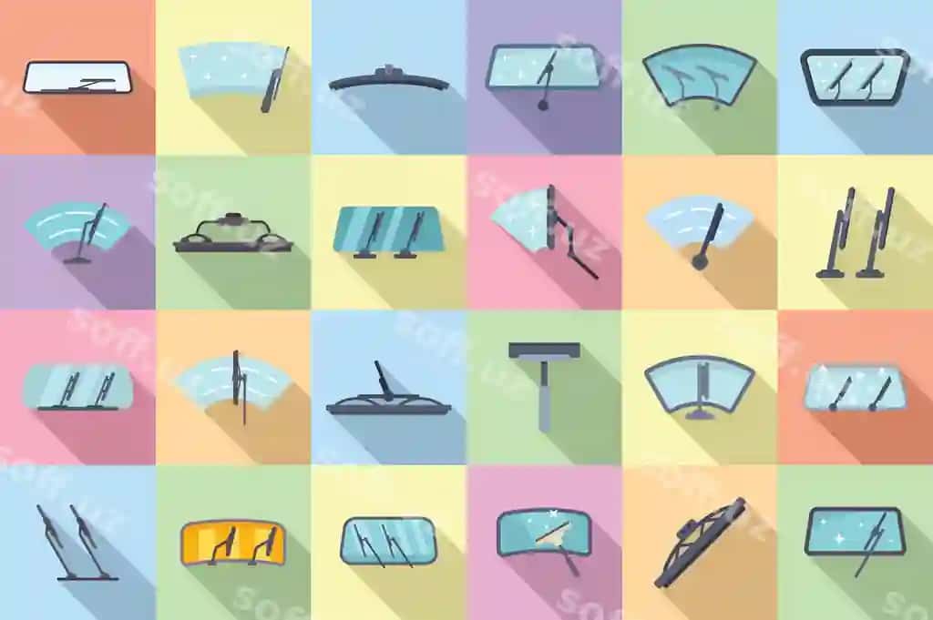 Devor yuvuvchisi ikonkalar komplekti tekis vektor mashina bladi | Windshield wiper icons set flat vector car blade