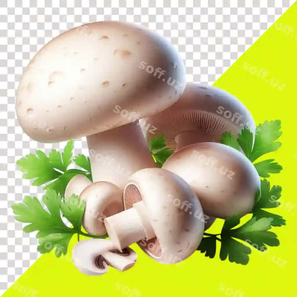 Tugmachali qo'ziqorinlar izolyatsiya qilingan shaffof fon | Button mushrooms isolated transparent background