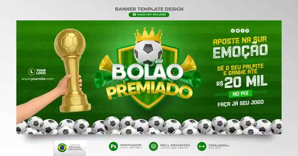 Jahon kubogi mukofoti 3D render marketing kampaniyasi braziliyalik portugalcha banner | Banner world cup award 3d render marketing campaign brazil portuguese