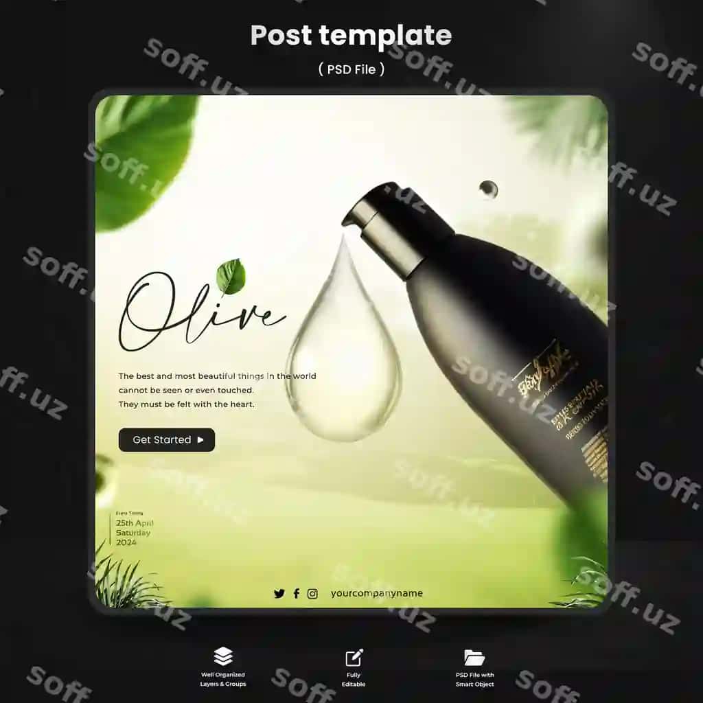 Organik kosmetika kvadrat flyer shabloni | Organic cosmetic squared flyer template