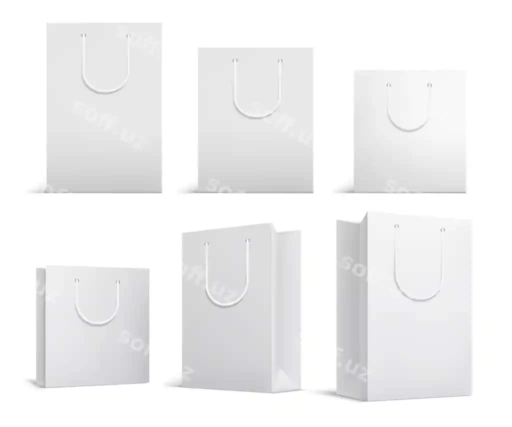 Xaridlar sumkasi namunasi oq bo'sh qog'oz sumkalar xarid mahsulotlarining paketi | Shopping bag mockup white blank papper bags shopping product package