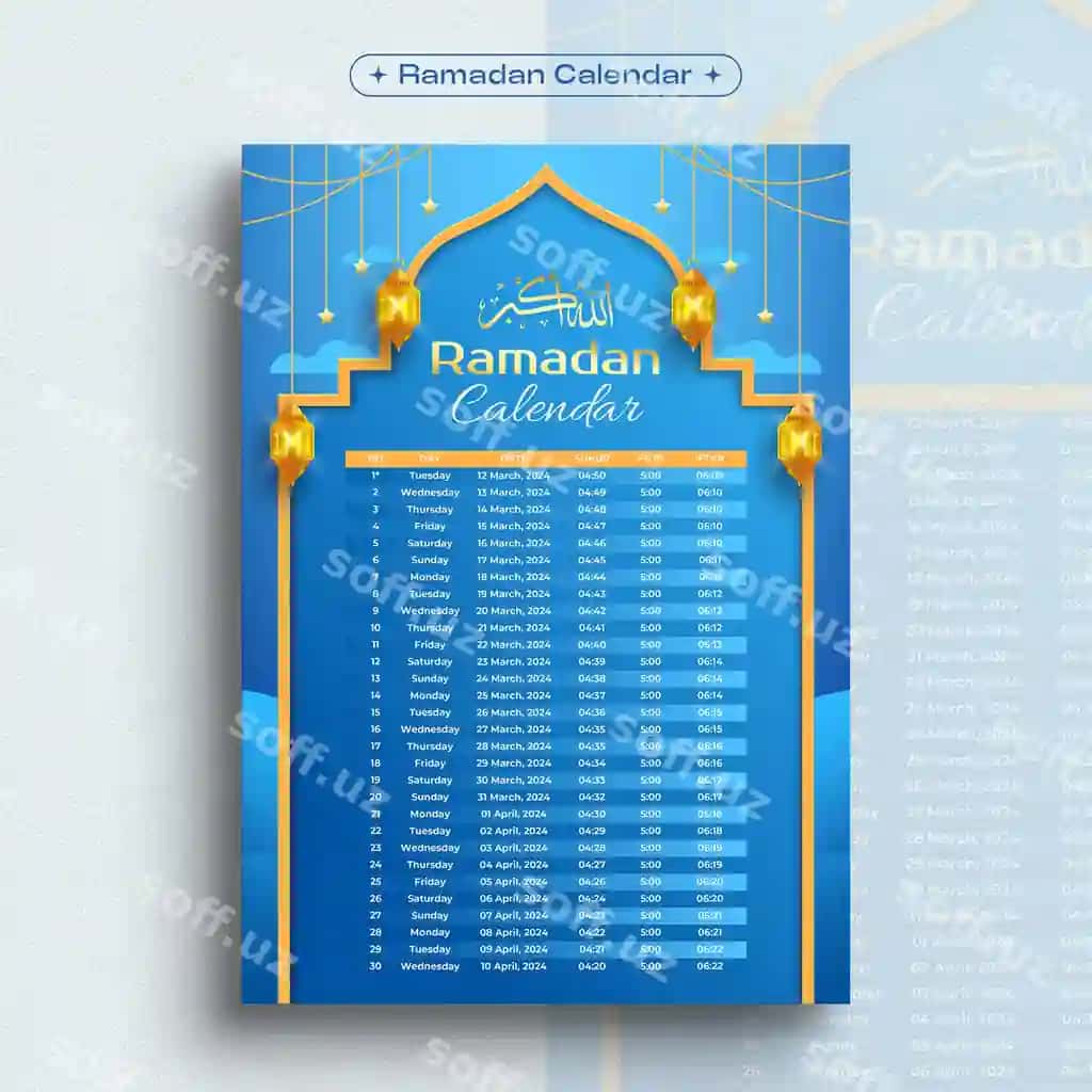 Realistik Ramazon rejasi taqvim flyer dizayn shabloni | Realistic ramadan schedule calendar flyer design template