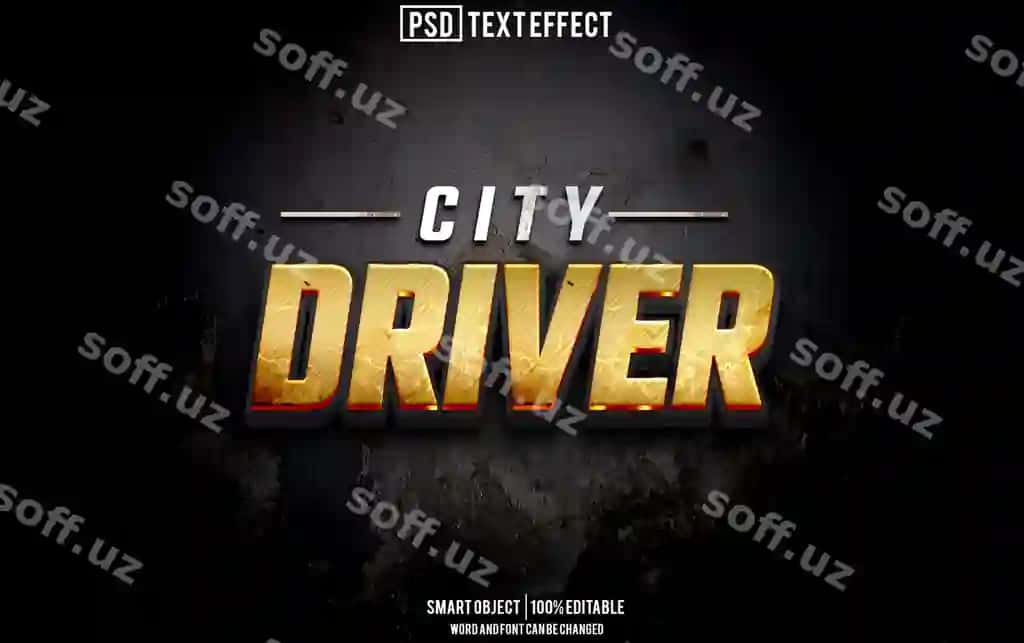 Shahar haydovchi matn effekt font tahrirlanga tipografiya 3d matn | City driver text effect font editable typography 3d text