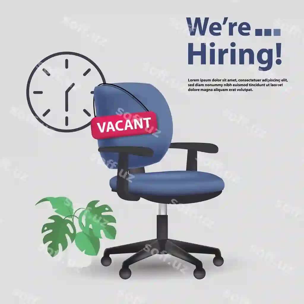 Ishga olinyapmiz degan afisha, unda ishga olinyapmiz degan tabela ham mavjud | Poster that says were hiring with sign that says were hiring
